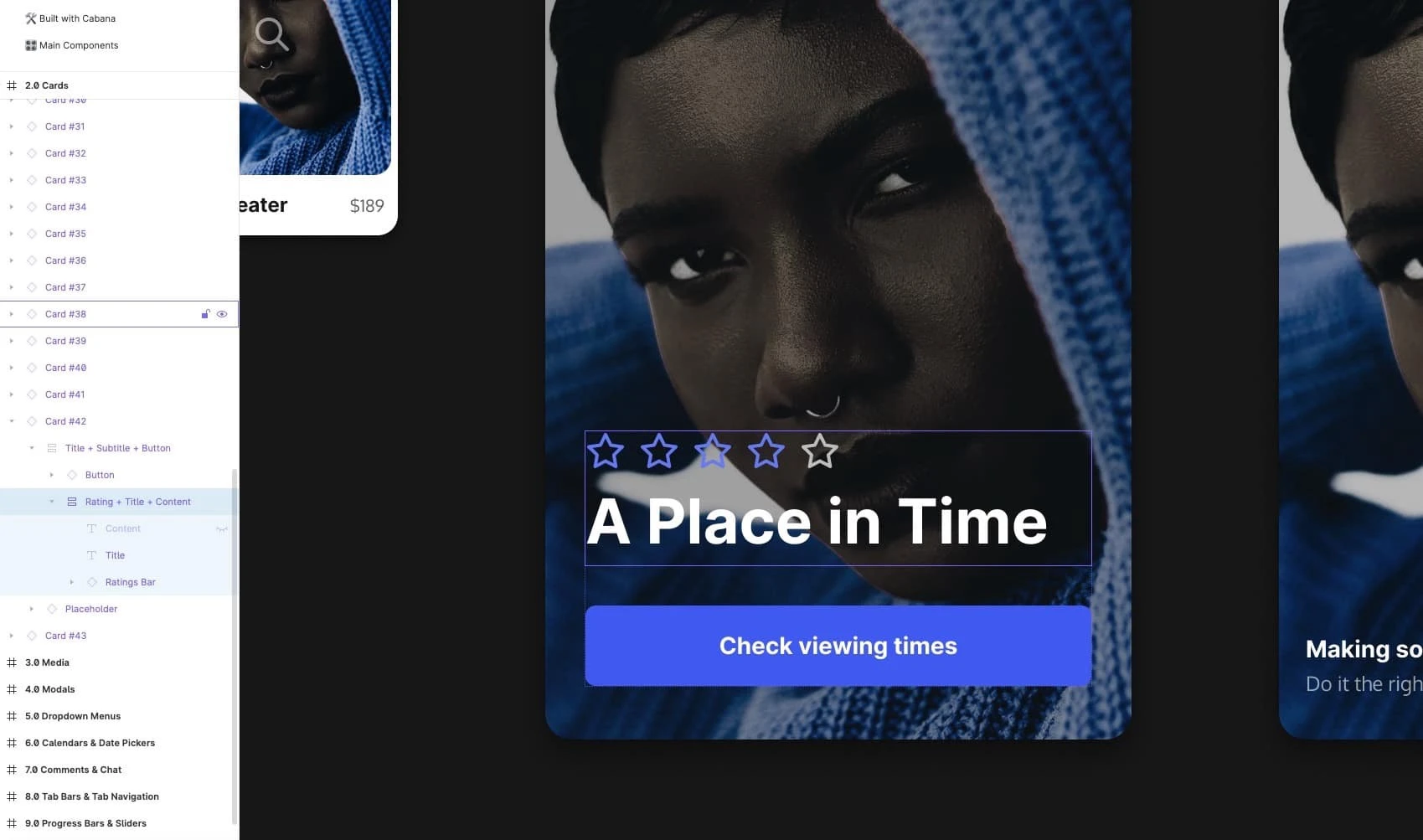 An example of the Eye icon being used in the Layer Panels in Figma to quickly hide and show elements in a design