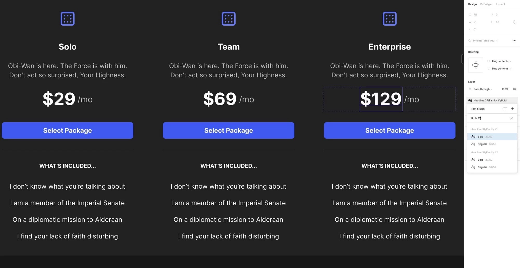 An example of the Text Styles Search feature being used in Figma